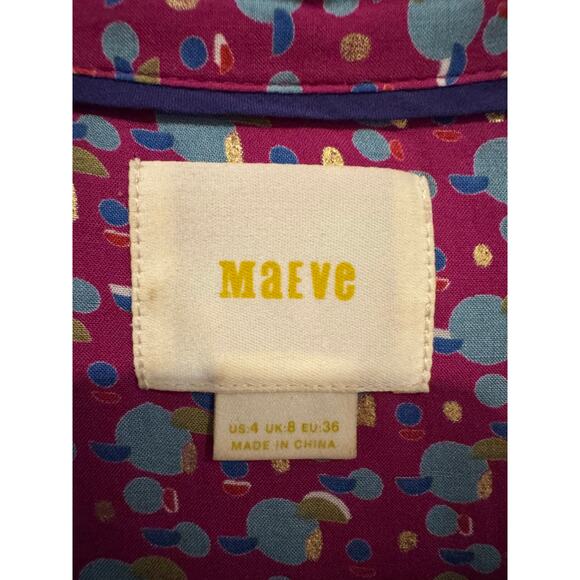 Anthropologie Purple Geometric Button Up Long Sleeve Shirt Top Blouse - Picture 5 of 7